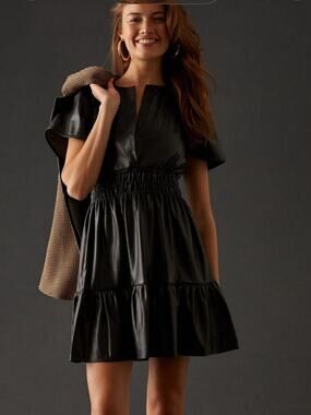 Anthropologie the somerset vegan leather mini dress size small